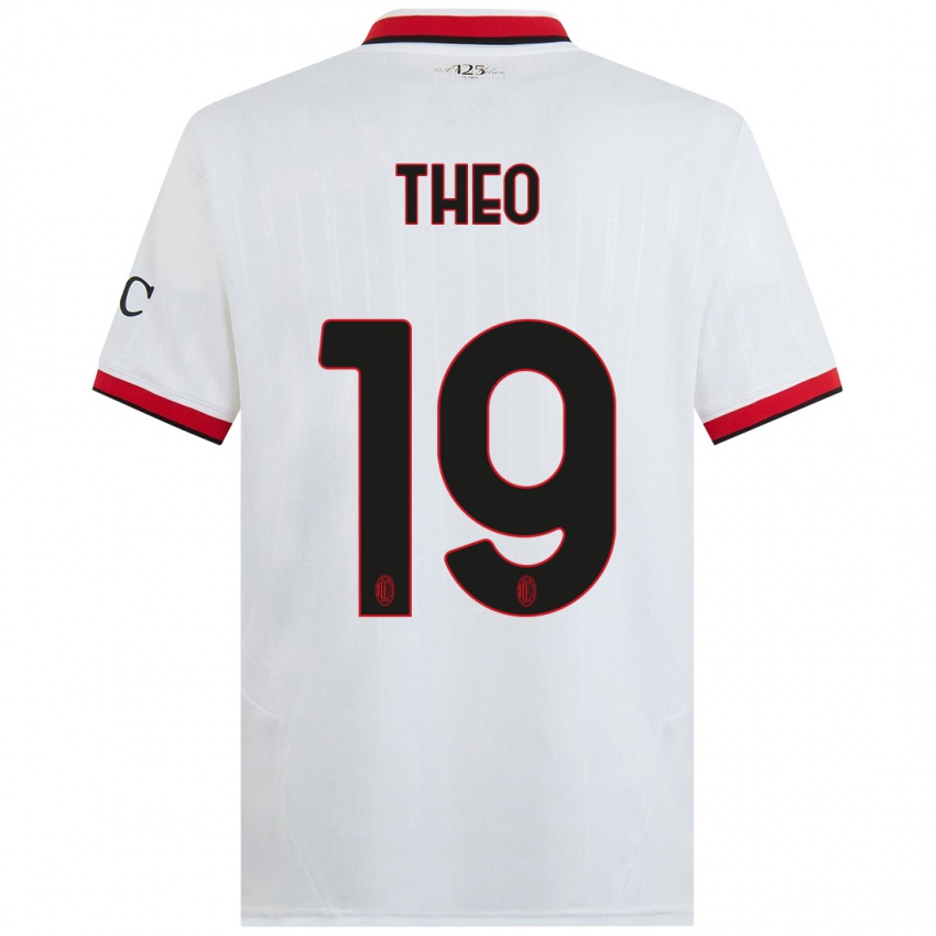 Børn Theo Hernandez #19 Hvid Sort Rød Udebane Spillertrøjer 2024/25 Trøje T-Shirt