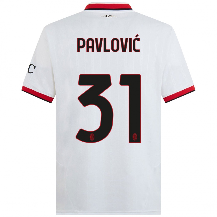 Børn Strahinja Pavlović #31 Hvid Sort Rød Udebane Spillertrøjer 2024/25 Trøje T-Shirt