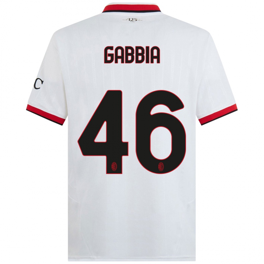 Børn Matteo Gabbia #46 Hvid Sort Rød Udebane Spillertrøjer 2024/25 Trøje T-Shirt