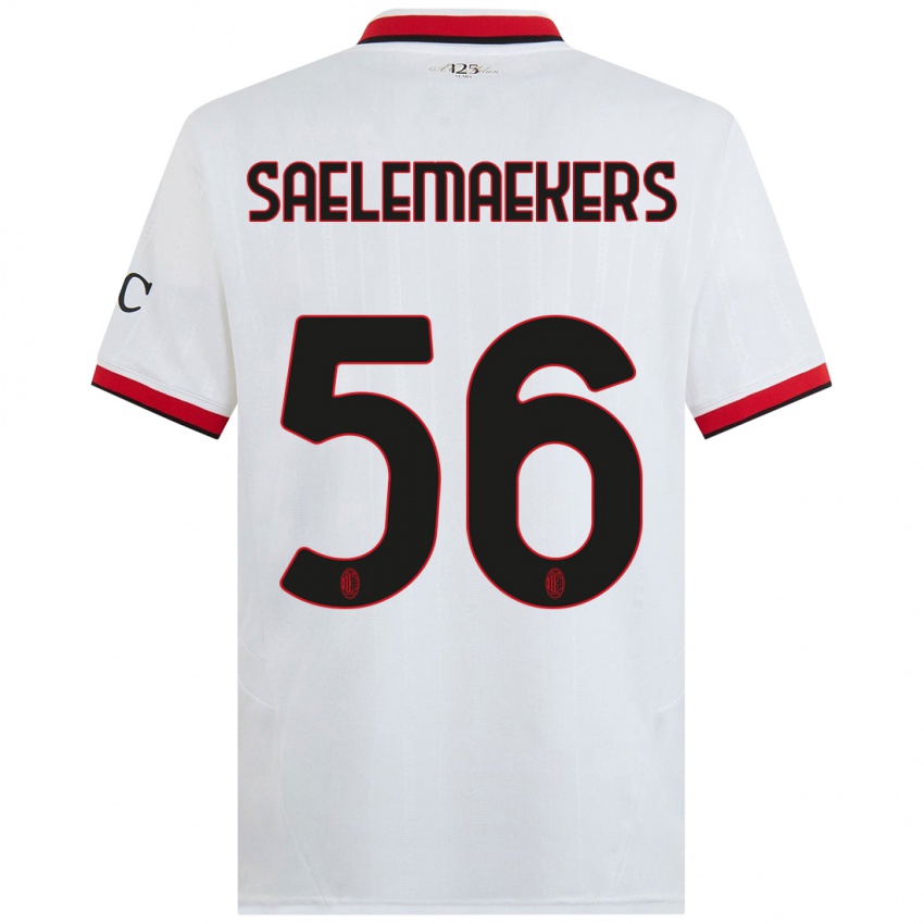 Børn Alexis Saelemaekers #56 Hvid Sort Rød Udebane Spillertrøjer 2024/25 Trøje T-Shirt