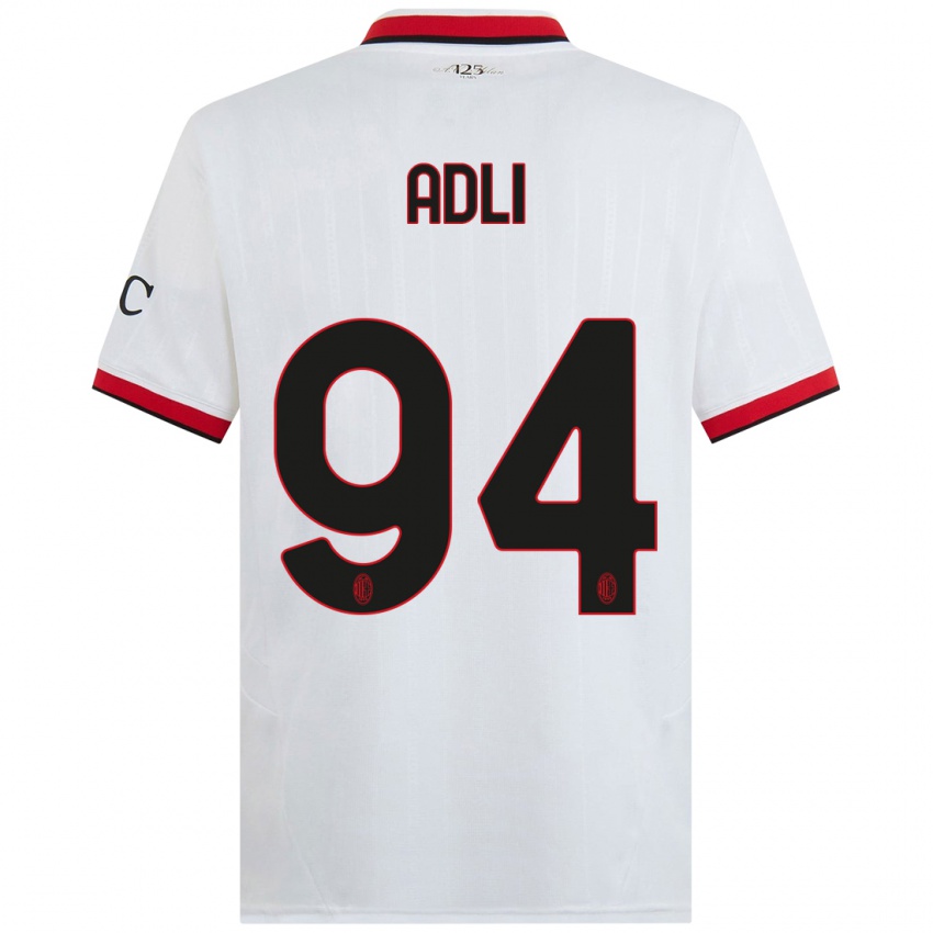 Børn Yacine Adli #94 Hvid Sort Rød Udebane Spillertrøjer 2024/25 Trøje T-Shirt