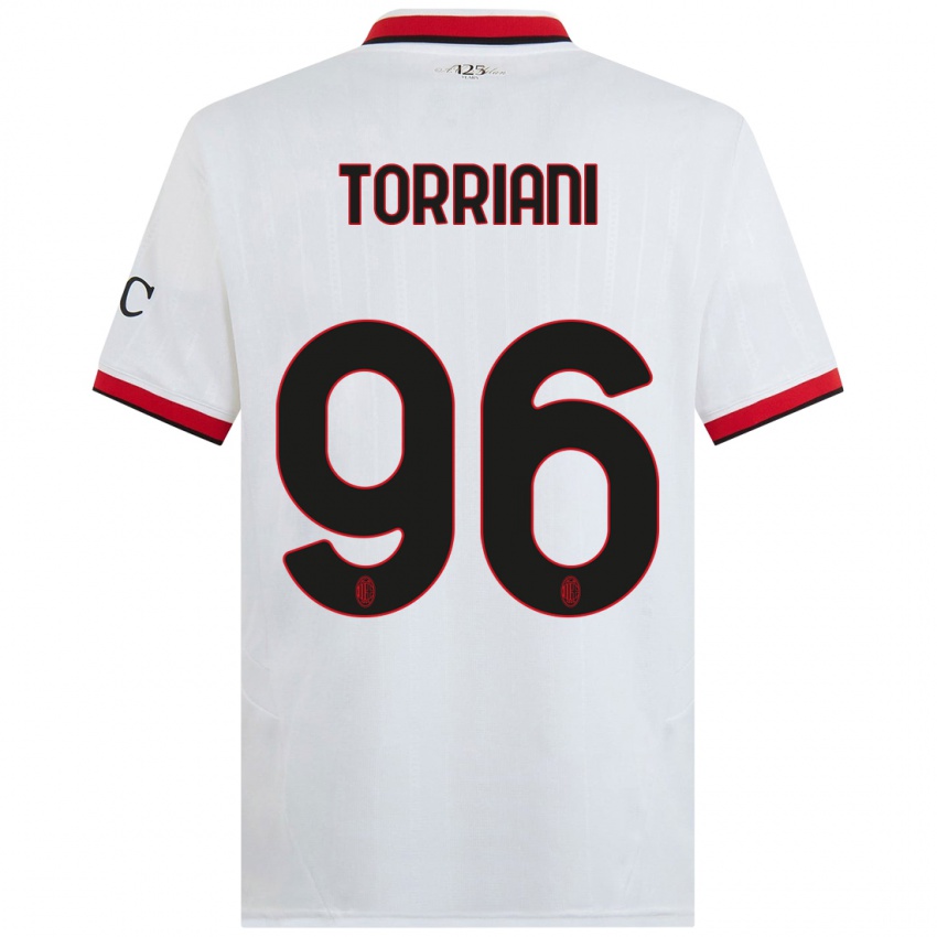 Børn Lorenzo Torriani #96 Hvid Sort Rød Udebane Spillertrøjer 2024/25 Trøje T-Shirt