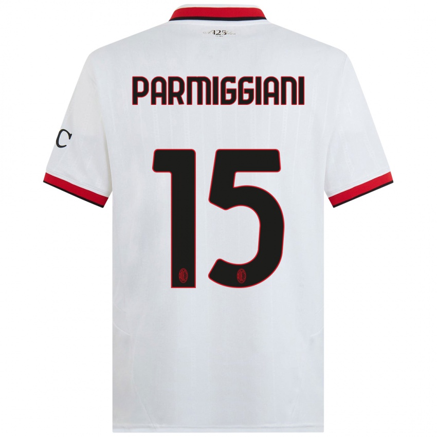 Børn Pietro Parmiggiani #15 Hvid Sort Rød Udebane Spillertrøjer 2024/25 Trøje T-Shirt