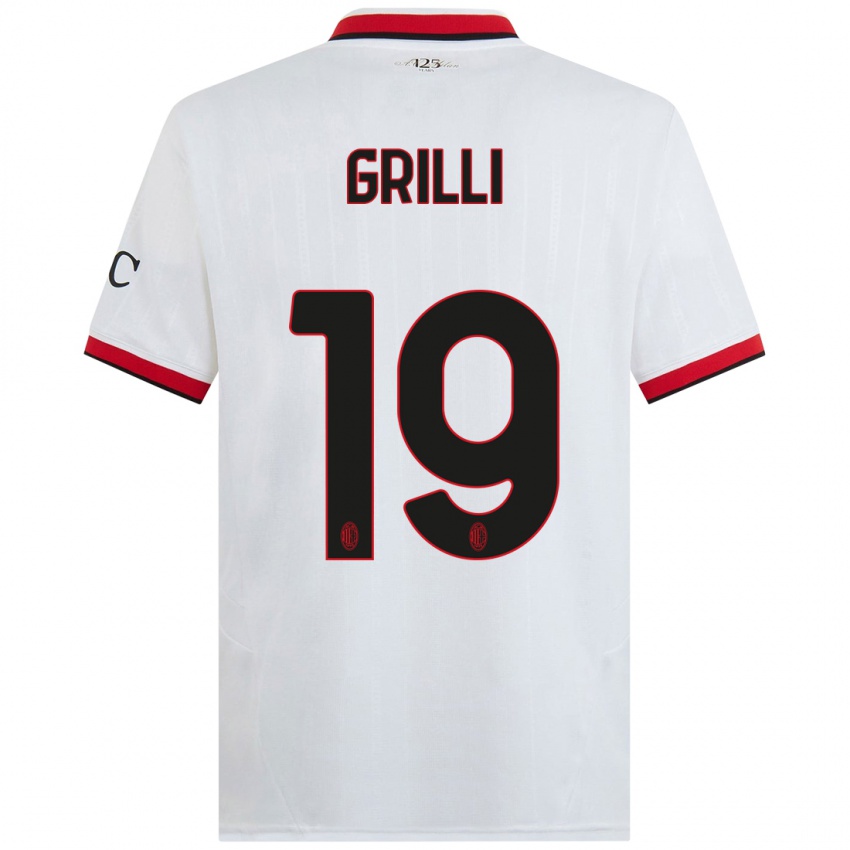 Børn Lorenzo Grilli #19 Hvid Sort Rød Udebane Spillertrøjer 2024/25 Trøje T-Shirt