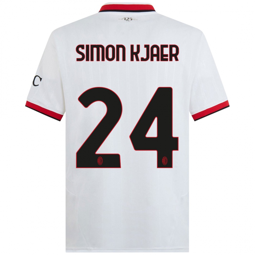 Børn Simon Kjaer #24 Hvid Sort Rød Udebane Spillertrøjer 2024/25 Trøje T-Shirt