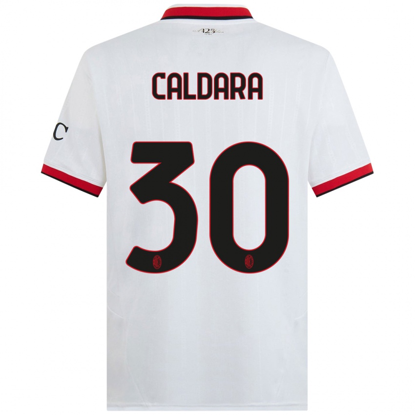 Børn Mattia Caldara #30 Hvid Sort Rød Udebane Spillertrøjer 2024/25 Trøje T-Shirt