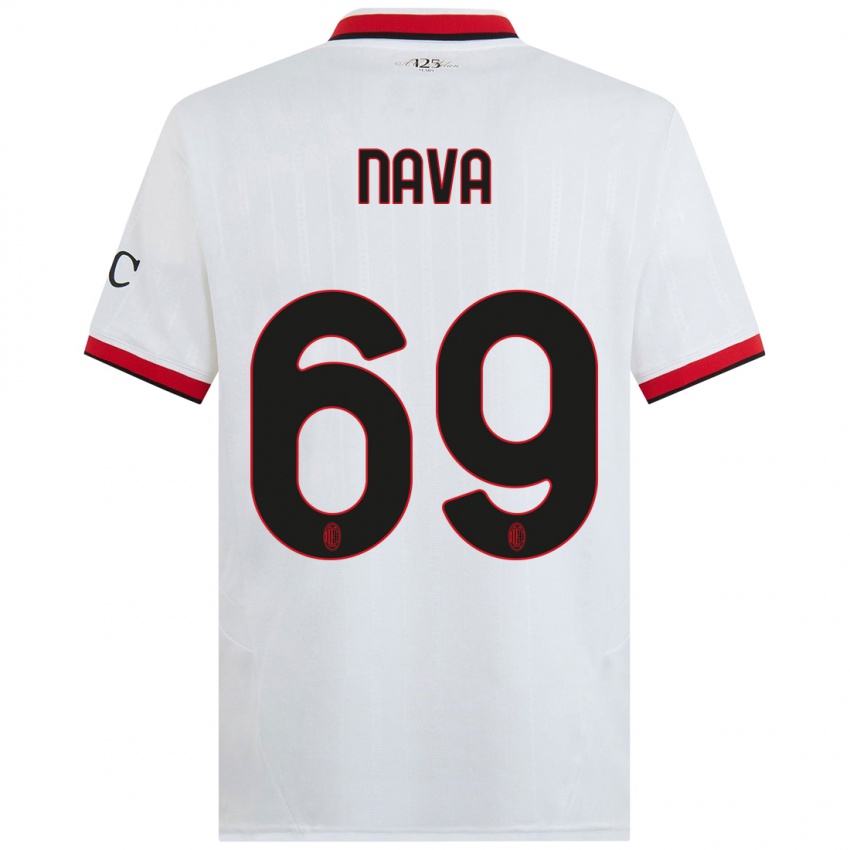 Børn Lapo Nava #69 Hvid Sort Rød Udebane Spillertrøjer 2024/25 Trøje T-Shirt