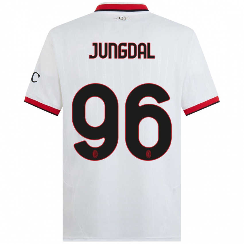 Børn Andreas Jungdal #96 Hvid Sort Rød Udebane Spillertrøjer 2024/25 Trøje T-Shirt