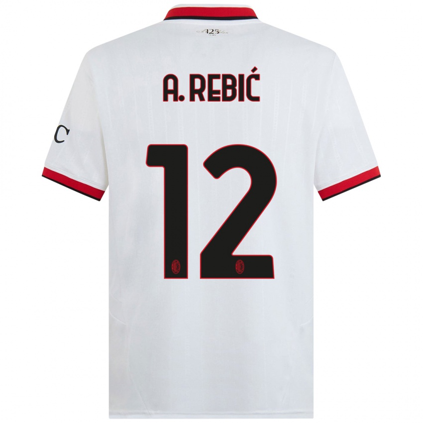 Børn Ante Rebic #12 Hvid Sort Rød Udebane Spillertrøjer 2024/25 Trøje T-Shirt