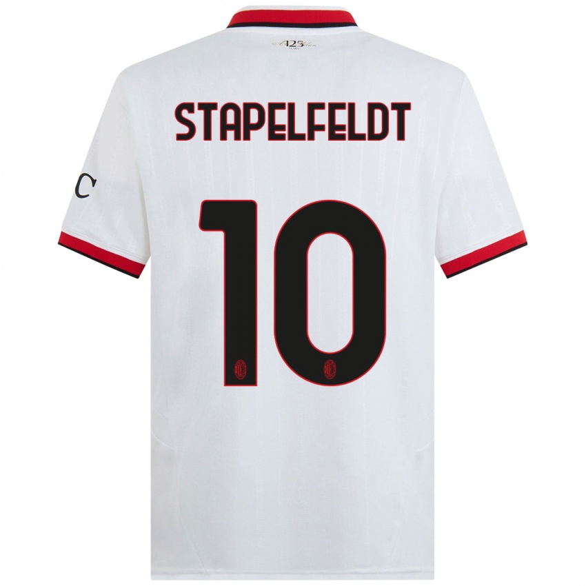 Børn Nina Stapelfeldt #10 Hvid Sort Rød Udebane Spillertrøjer 2024/25 Trøje T-Shirt