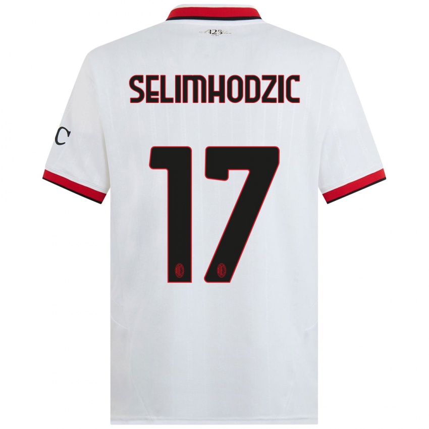 Børn Noa Selimhodzic #17 Hvid Sort Rød Udebane Spillertrøjer 2024/25 Trøje T-Shirt