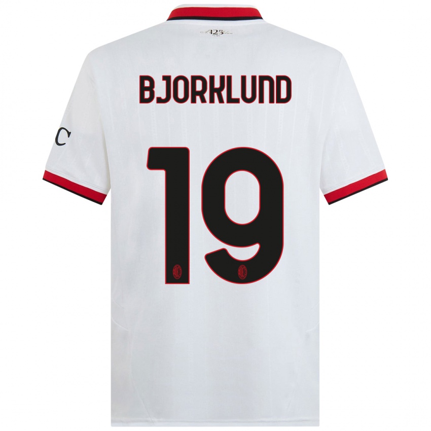 Børn Lukas Bjorklund #19 Hvid Sort Rød Udebane Spillertrøjer 2024/25 Trøje T-Shirt