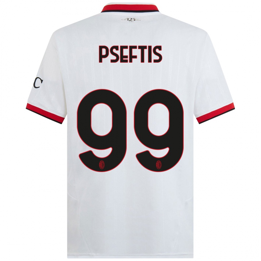 Børn Fotios Pseftis #99 Hvid Sort Rød Udebane Spillertrøjer 2024/25 Trøje T-Shirt