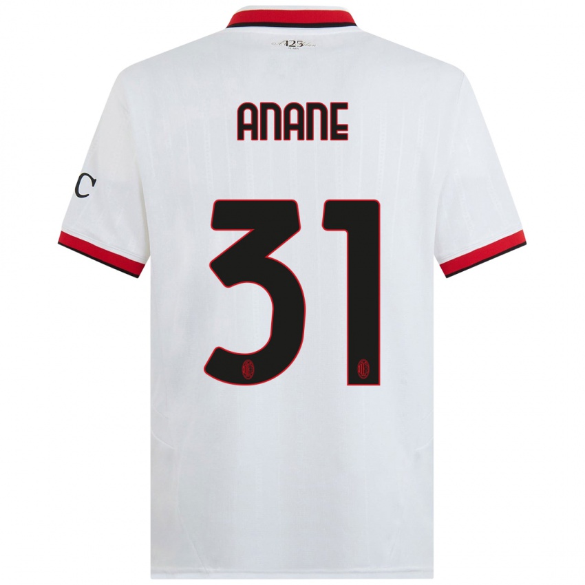 Børn Emmanuel Anane #31 Hvid Sort Rød Udebane Spillertrøjer 2024/25 Trøje T-Shirt