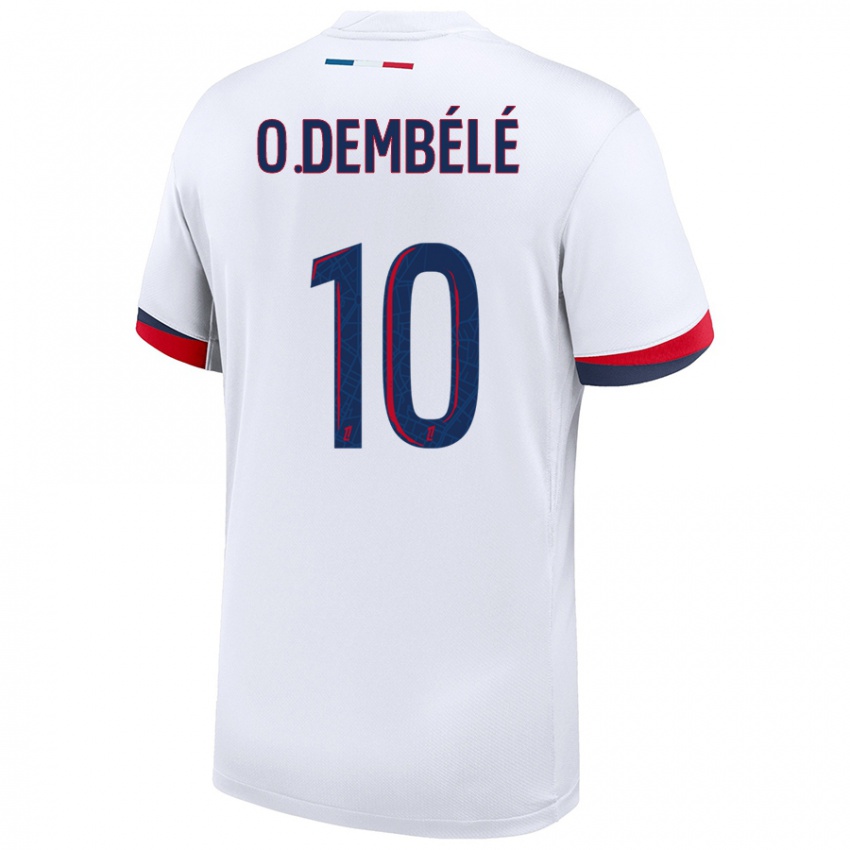 Børn Ousmane Dembele #10 Hvid Blå Rød Udebane Spillertrøjer 2024/25 Trøje T-Shirt