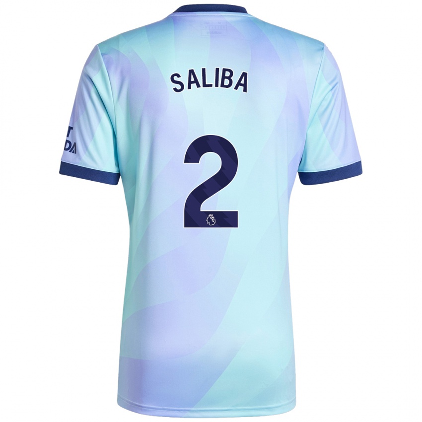 Børn William Saliba #2 Aqua Tredje Sæt Spillertrøjer 2024/25 Trøje T-Shirt