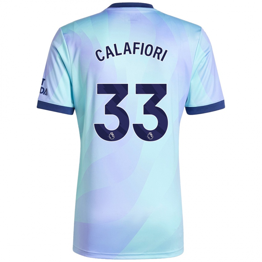 Børn Riccardo Calafiori #33 Aqua Tredje Sæt Spillertrøjer 2024/25 Trøje T-Shirt