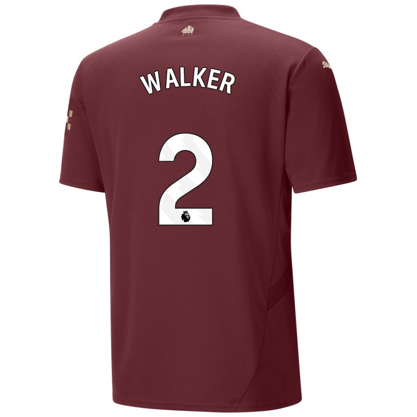 Børn Kyle Walker #2 Rødbrun Tredje Sæt Spillertrøjer 2024/25 Trøje T-Shirt