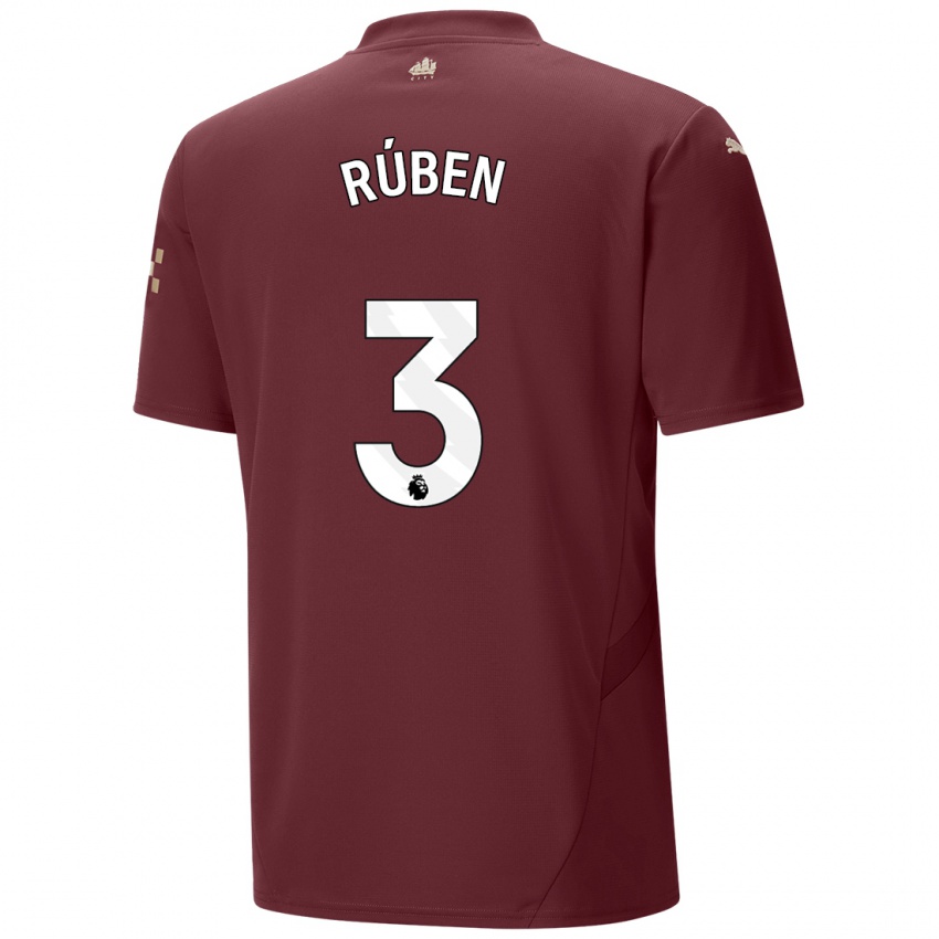 Børn Ruben Dias #3 Rødbrun Tredje Sæt Spillertrøjer 2024/25 Trøje T-Shirt