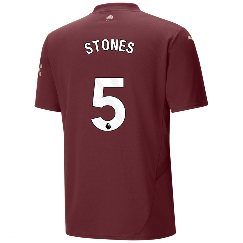 Børn John Stones #5 Rødbrun Tredje Sæt Spillertrøjer 2024/25 Trøje T-Shirt