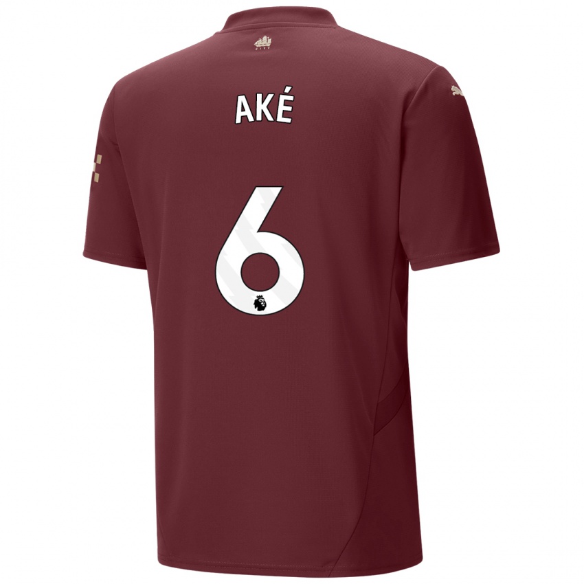 Børn Nathan Ake #6 Rødbrun Tredje Sæt Spillertrøjer 2024/25 Trøje T-Shirt