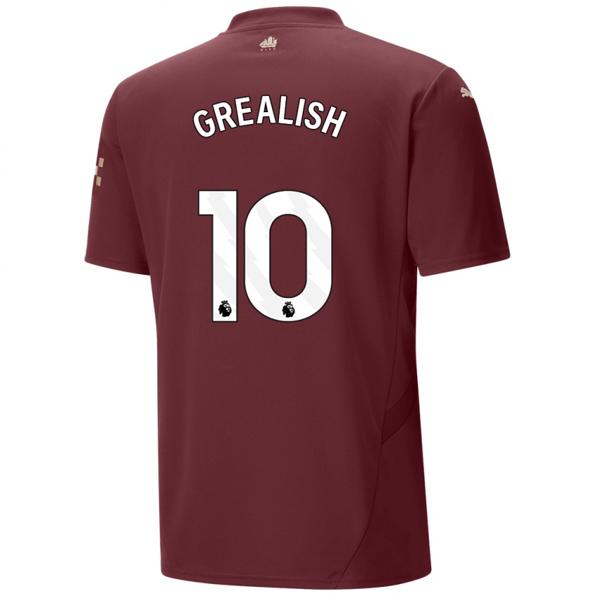 Børn Jack Grealish #10 Rødbrun Tredje Sæt Spillertrøjer 2024/25 Trøje T-Shirt