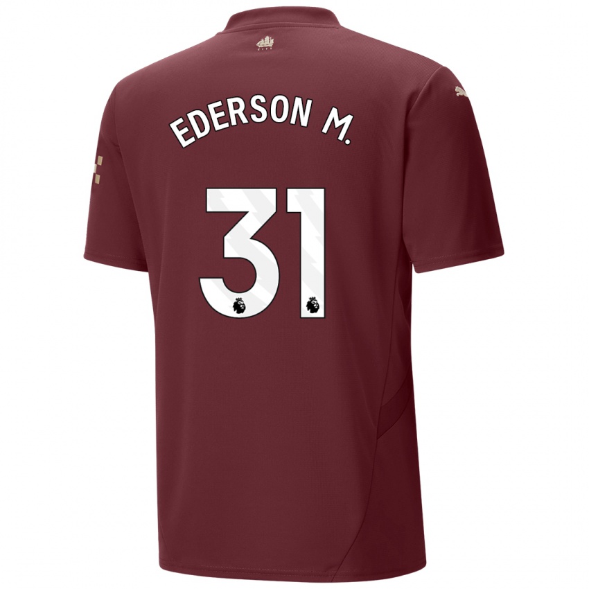 Børn Ederson Moraes #31 Rødbrun Tredje Sæt Spillertrøjer 2024/25 Trøje T-Shirt