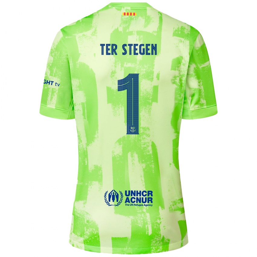 Børn Marc-Andre Ter Stegen #1 Lime Tredje Sæt Spillertrøjer 2024/25 Trøje T-Shirt