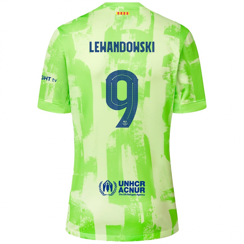 Børn Robert Lewandowski #9 Lime Tredje Sæt Spillertrøjer 2024/25 Trøje T-Shirt