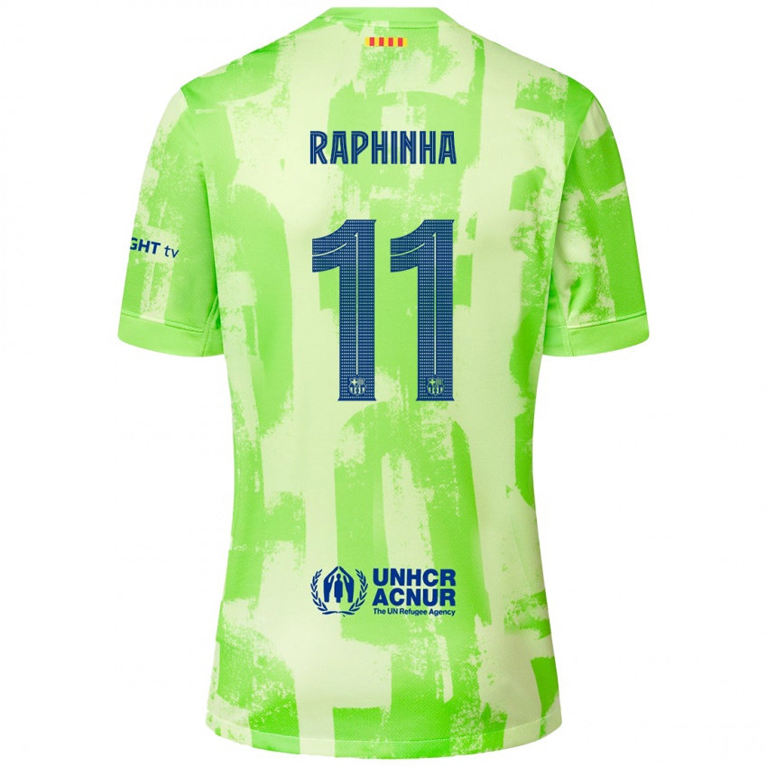 Børn Raphinha #11 Lime Tredje Sæt Spillertrøjer 2024/25 Trøje T-Shirt