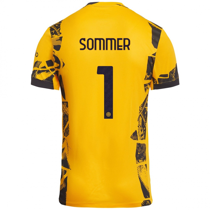 Børn Yann Sommer #1 Guld Sort Tredje Sæt Spillertrøjer 2024/25 Trøje T-Shirt