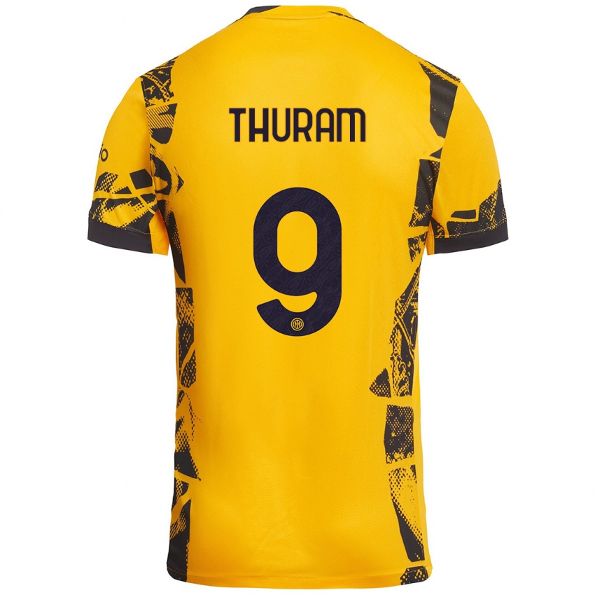 Børn Marcus Thuram #9 Guld Sort Tredje Sæt Spillertrøjer 2024/25 Trøje T-Shirt