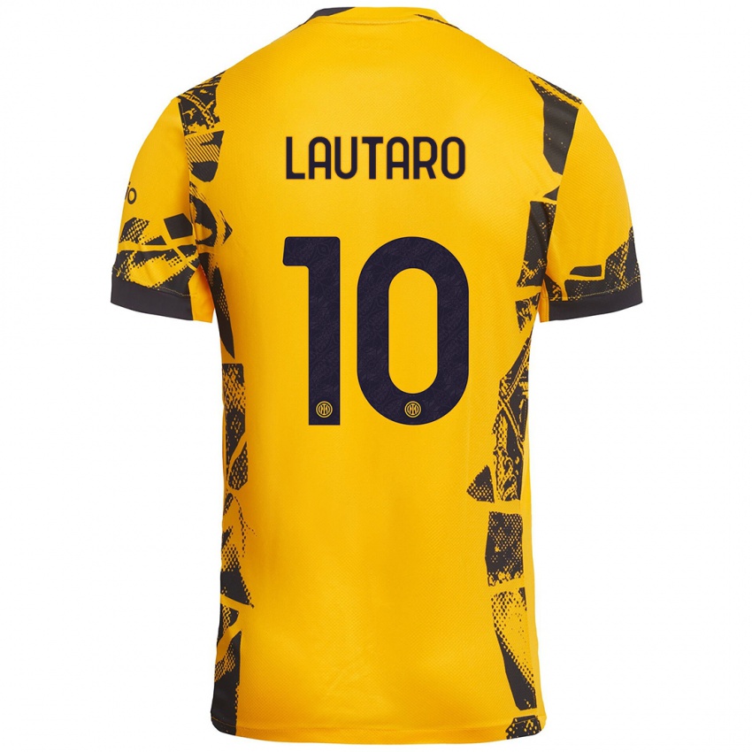 Børn Lautaro Martínez #10 Guld Sort Tredje Sæt Spillertrøjer 2024/25 Trøje T-Shirt