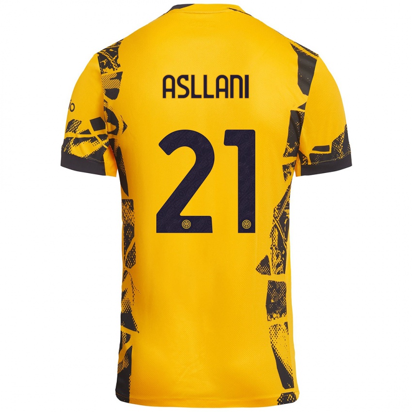 Børn Kristjan Asllani #21 Guld Sort Tredje Sæt Spillertrøjer 2024/25 Trøje T-Shirt