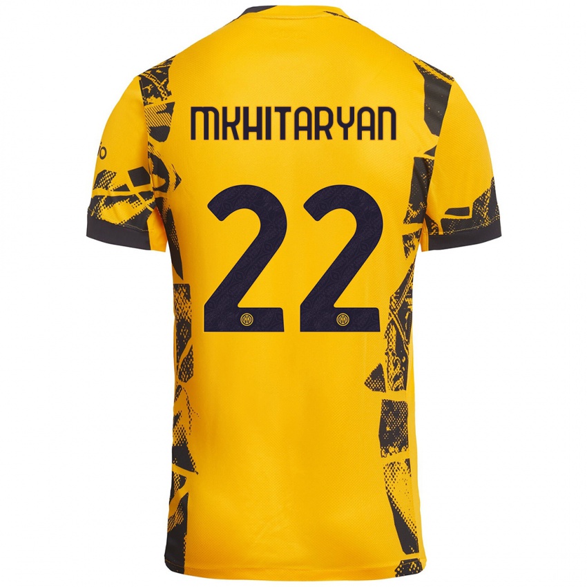 Børn Henrikh Mkhitaryan #22 Guld Sort Tredje Sæt Spillertrøjer 2024/25 Trøje T-Shirt