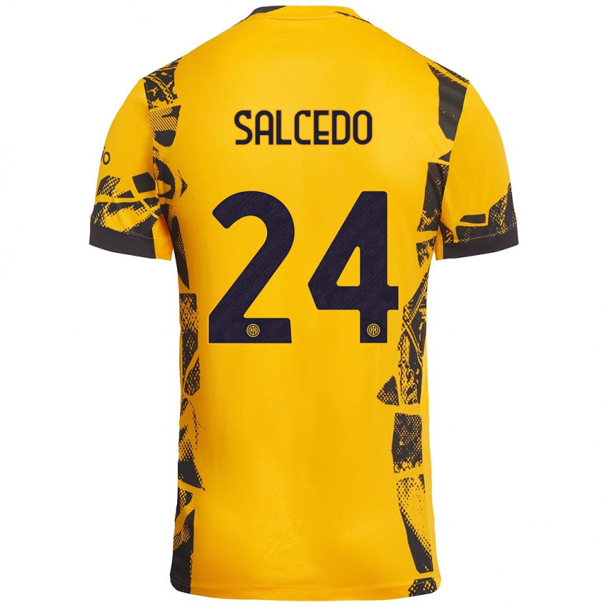 Børn Eddie Salcedo #24 Guld Sort Tredje Sæt Spillertrøjer 2024/25 Trøje T-Shirt