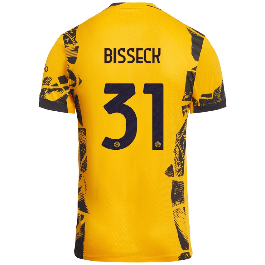 Børn Yann Bisseck #31 Guld Sort Tredje Sæt Spillertrøjer 2024/25 Trøje T-Shirt