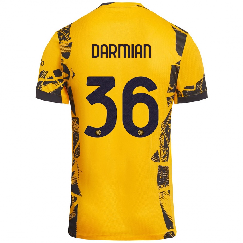 Børn Matteo Darmian #36 Guld Sort Tredje Sæt Spillertrøjer 2024/25 Trøje T-Shirt