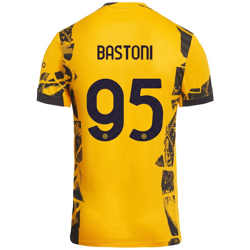 Børn Alessandro Bastoni #95 Guld Sort Tredje Sæt Spillertrøjer 2024/25 Trøje T-Shirt