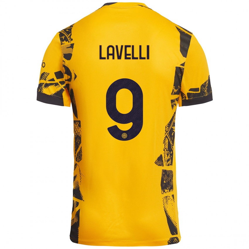 Børn Matteo Lavelli #9 Guld Sort Tredje Sæt Spillertrøjer 2024/25 Trøje T-Shirt