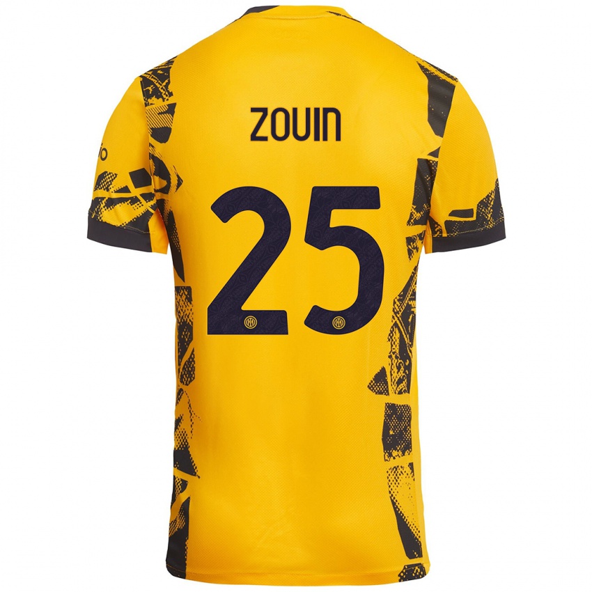 Børn Aymen Zouin #25 Guld Sort Tredje Sæt Spillertrøjer 2024/25 Trøje T-Shirt