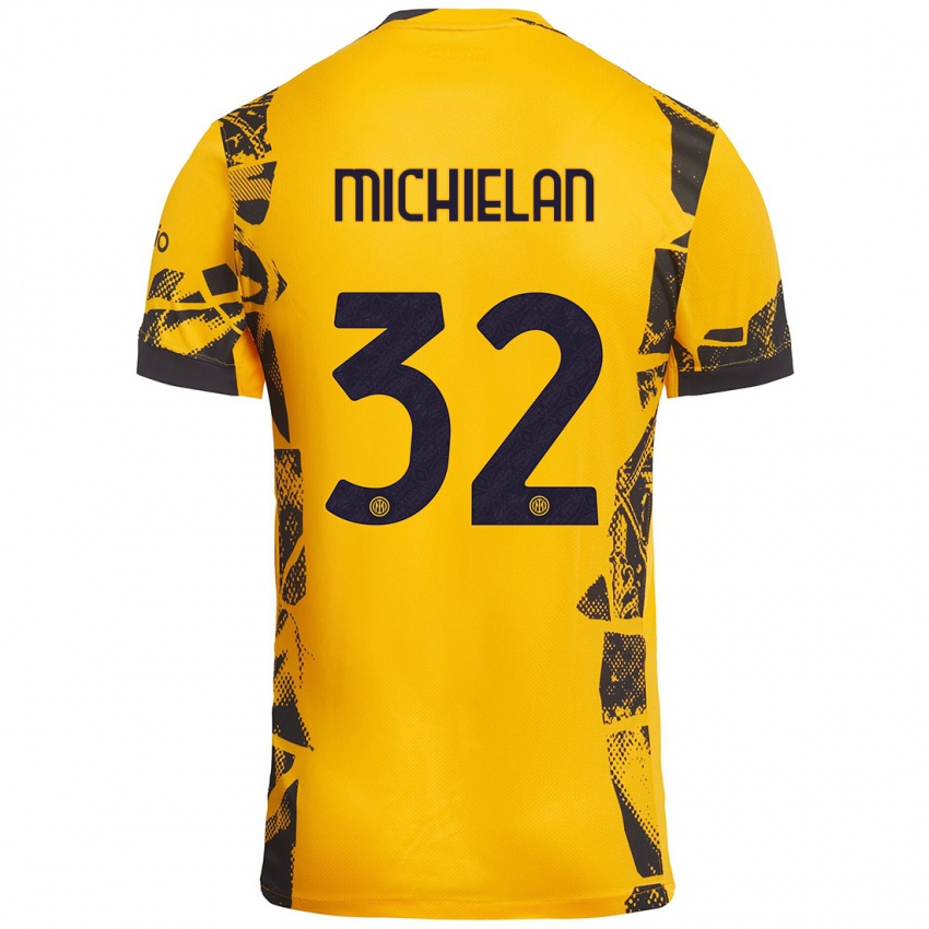 Børn Mattia Michielan #32 Guld Sort Tredje Sæt Spillertrøjer 2024/25 Trøje T-Shirt