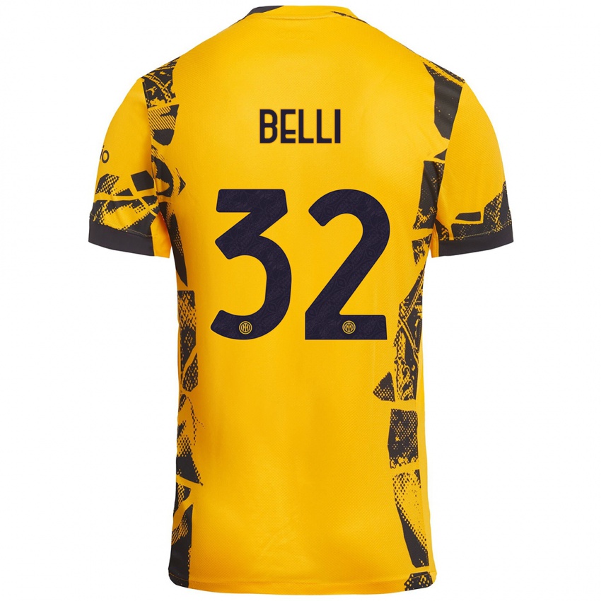 Børn Elena Belli #32 Guld Sort Tredje Sæt Spillertrøjer 2024/25 Trøje T-Shirt