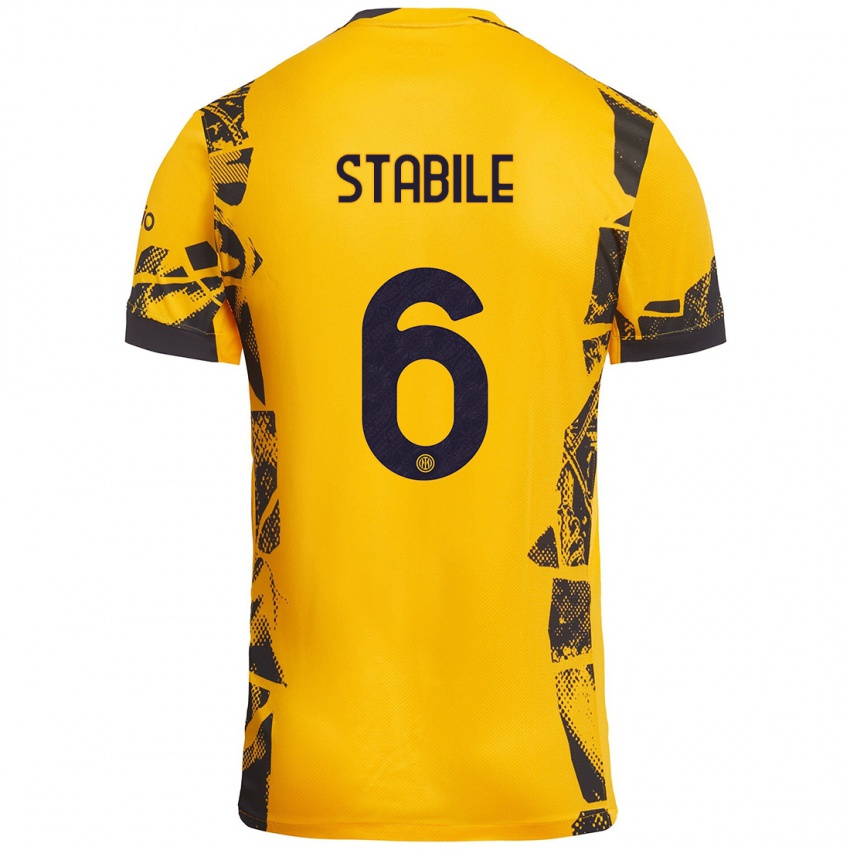 Børn Giacomo Stabile #6 Guld Sort Tredje Sæt Spillertrøjer 2024/25 Trøje T-Shirt