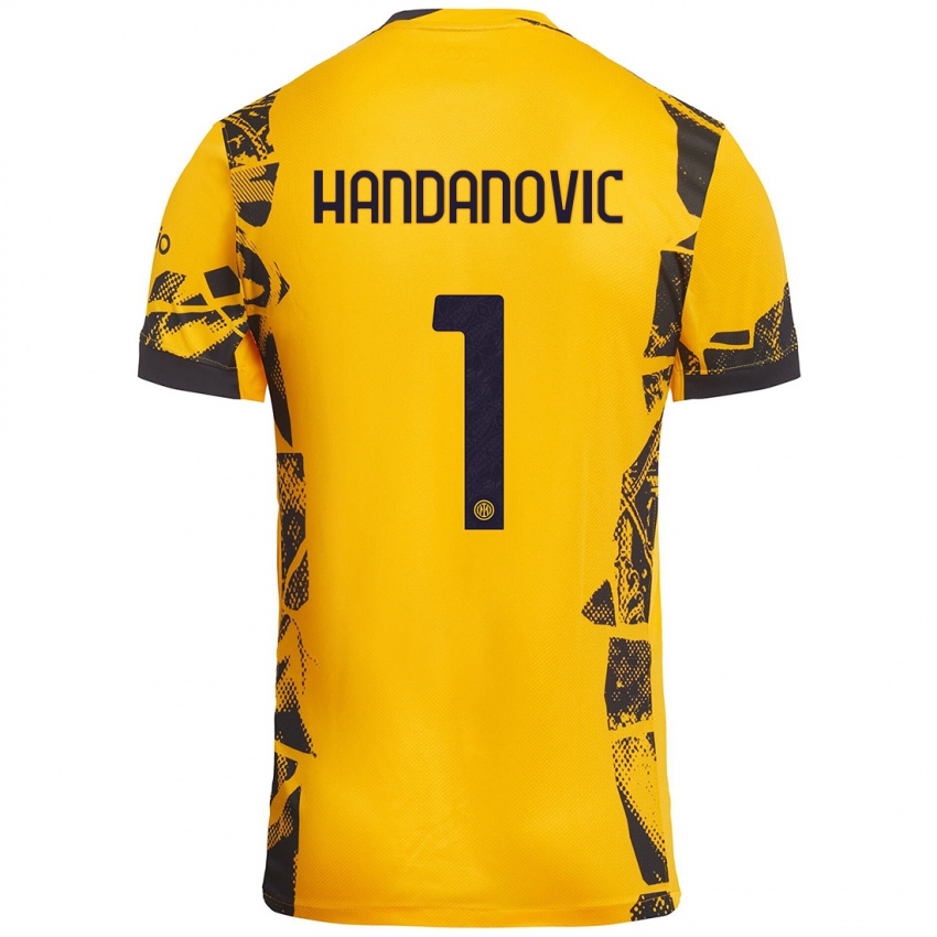 Børn Samir Handanovic #1 Guld Sort Tredje Sæt Spillertrøjer 2024/25 Trøje T-Shirt