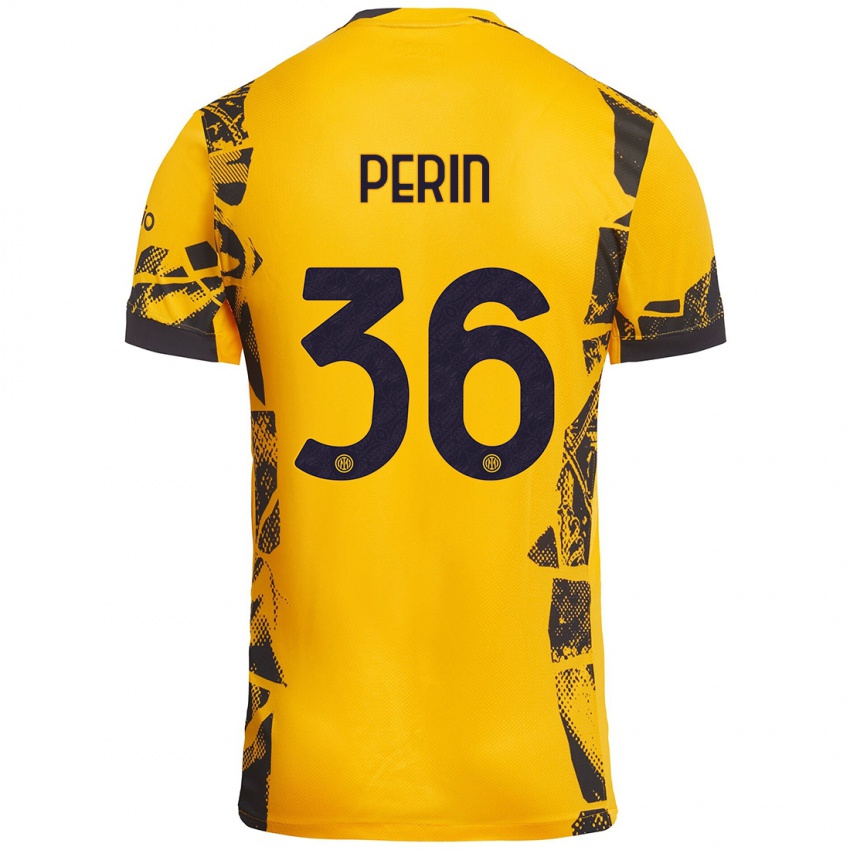 Børn Nicolo Perin #36 Guld Sort Tredje Sæt Spillertrøjer 2024/25 Trøje T-Shirt