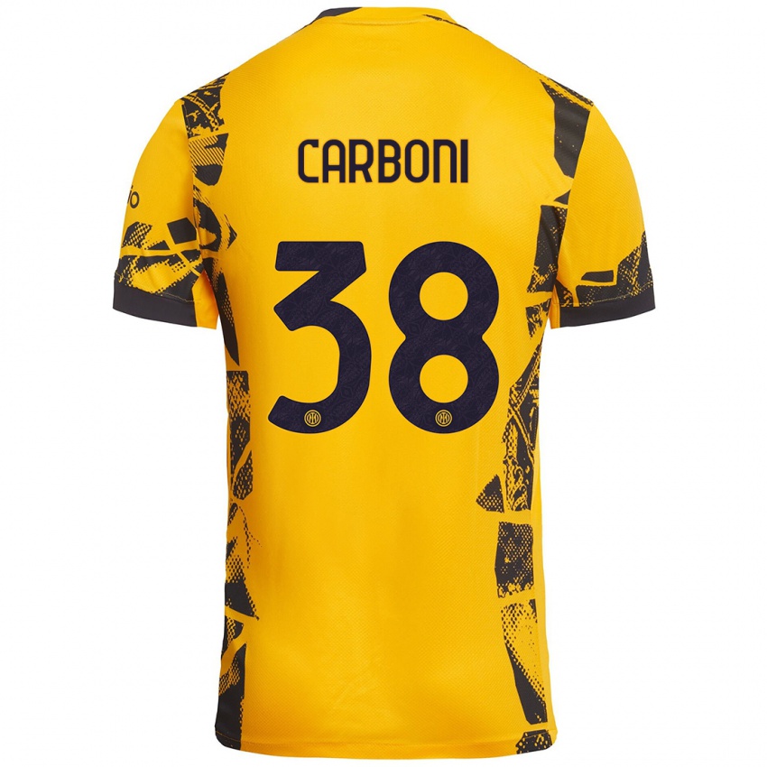 Børn Valentin Carboni #38 Guld Sort Tredje Sæt Spillertrøjer 2024/25 Trøje T-Shirt