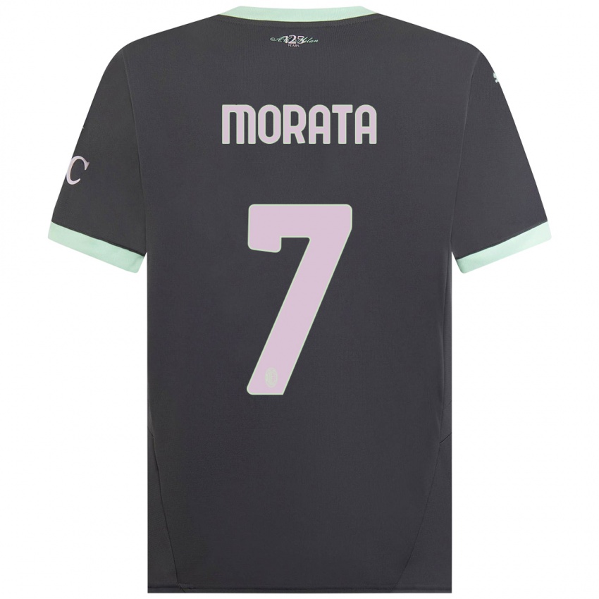 Børn Alvaro Morata #7 Grå Tredje Sæt Spillertrøjer 2024/25 Trøje T-Shirt