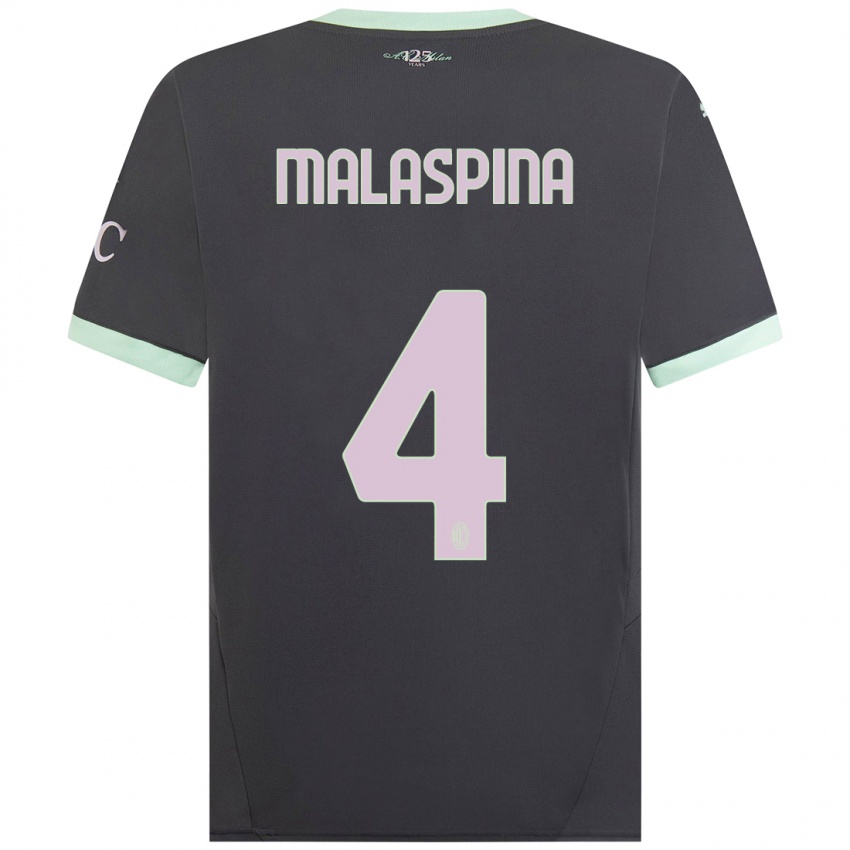 Børn Mattia Malaspina #4 Grå Tredje Sæt Spillertrøjer 2024/25 Trøje T-Shirt