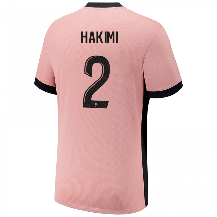 Børn Achraf Hakimi #2 Rust Lyserød Tredje Sæt Spillertrøjer 2024/25 Trøje T-Shirt